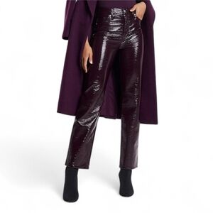 Express Modern Straight Super High Rise Burgandy Patent Jeans, Size 10